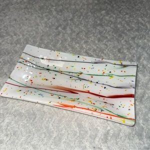 American Art Glass Mid-Century Bowl Dish Signed DR Rainbow Candy Ashtray